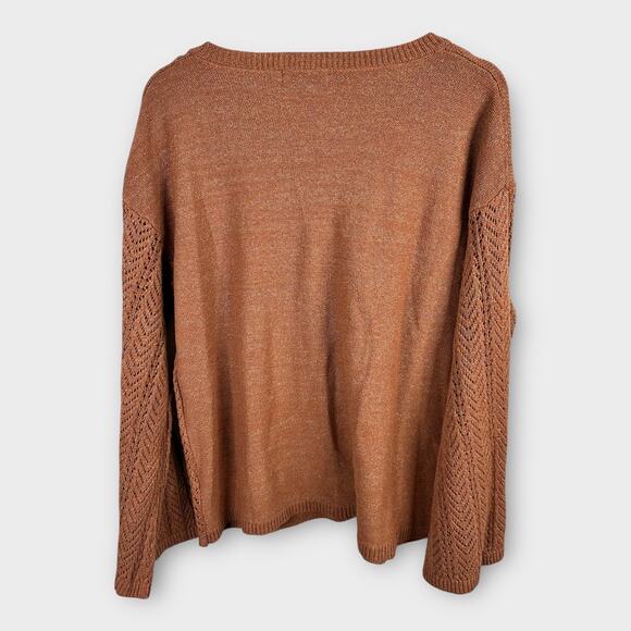 Frye and Co Womens Large Open Knit Flared Sleeve Tassel Tie Sweater  Western - Picture 2 of 9